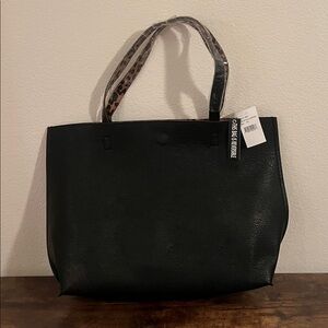 Reversible Black and Leopard Tote Bag faux leather